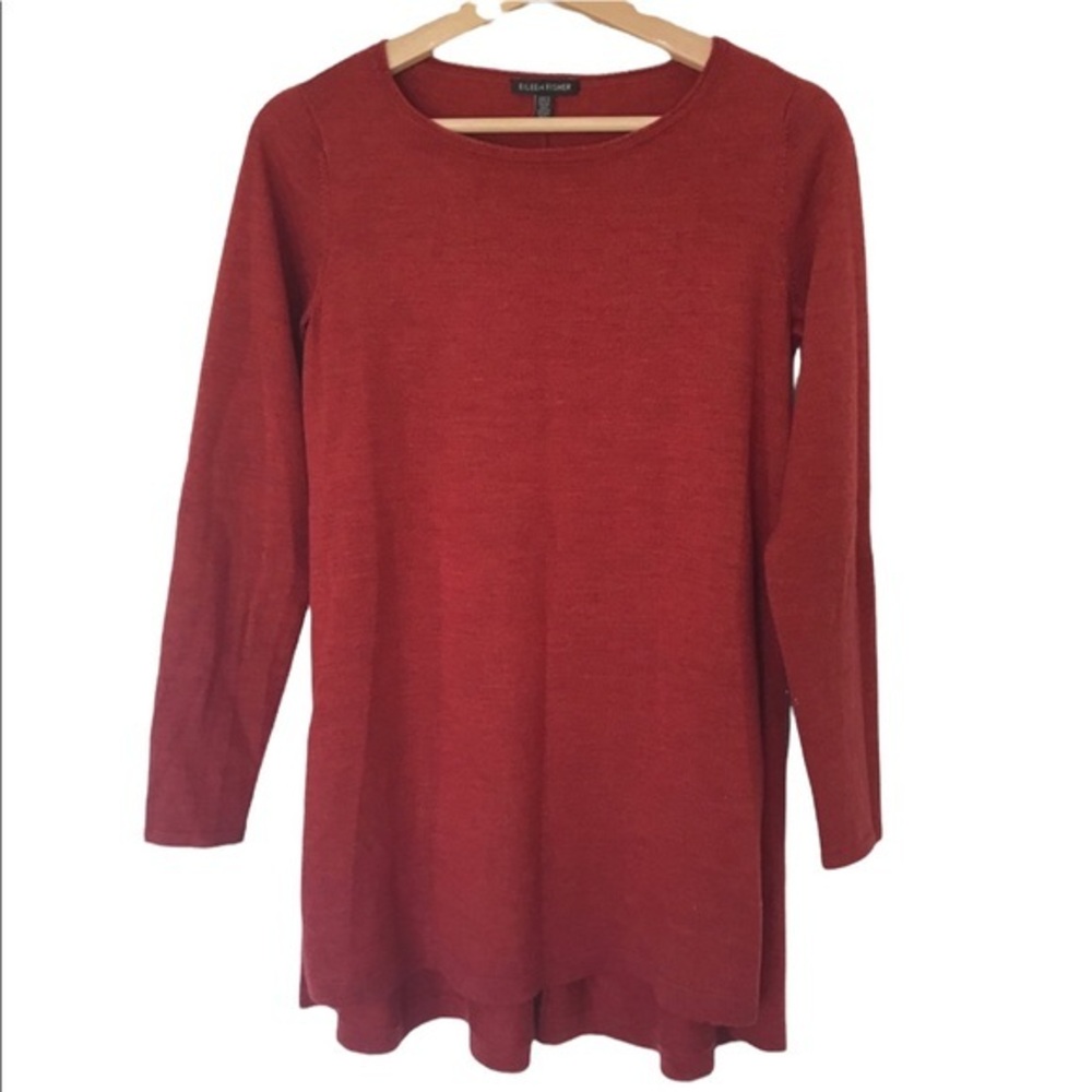 Eileen Fisher sweater Merino Wool Boat Neck Long Sleeve Tunic‎ size XXS